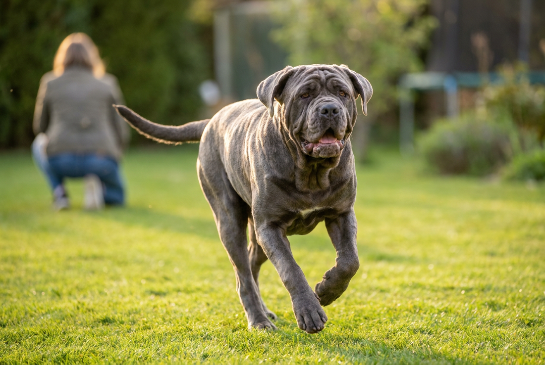 Adult Neapolitan Mastiff relaxing at home in a family setting
