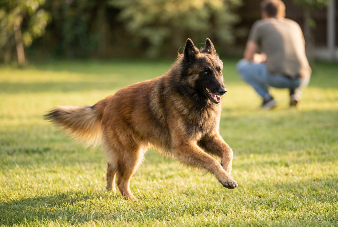 Adult Belgian Tervuren relaxing at home in a family setting