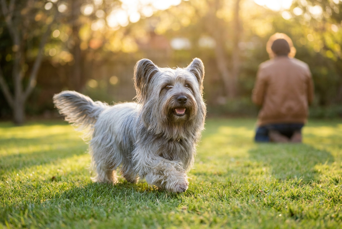 Adult Skye Terrier relaxing at home in a family setting