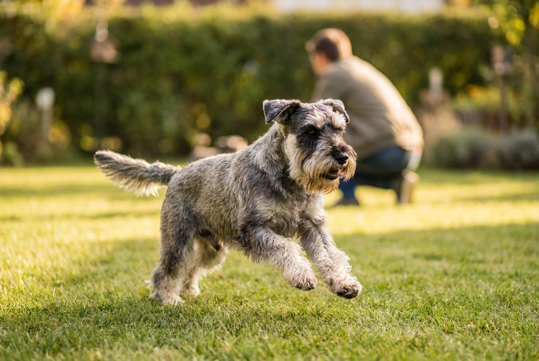 Adult Miniature Schnauzer relaxing at home in a family setting