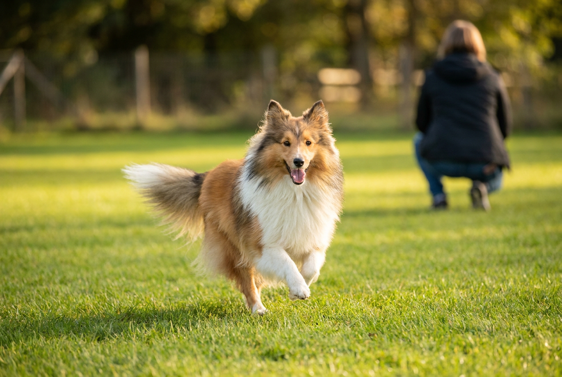 Adult Shetland Sheepdog relaxing at home in a family setting