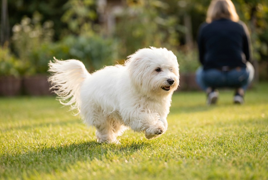 Adult Coton de Tulear relaxing at home in a family setting
