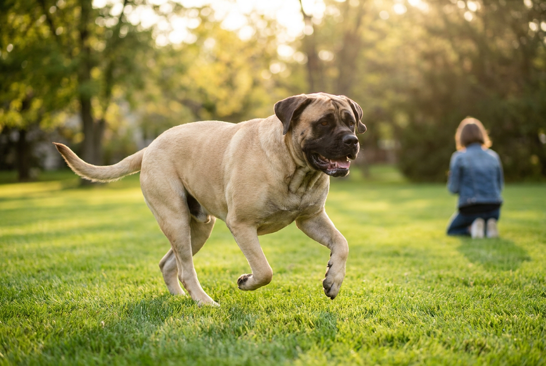 Adult Mastiff relaxing at home in a family setting