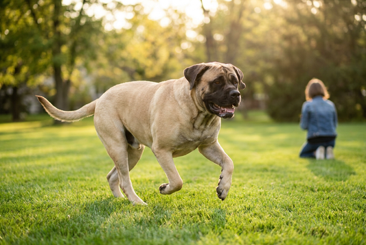 Adult Mastiff relaxing at home in a family setting