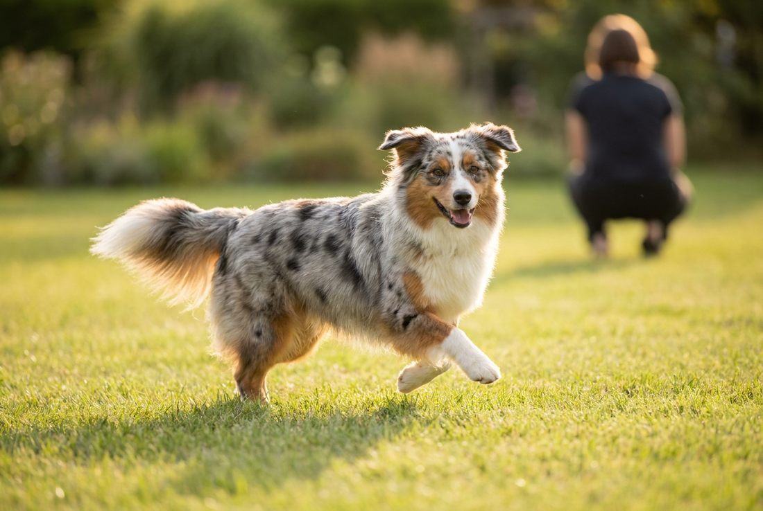 Adult Miniature American Shepherd relaxing at home in a family setting