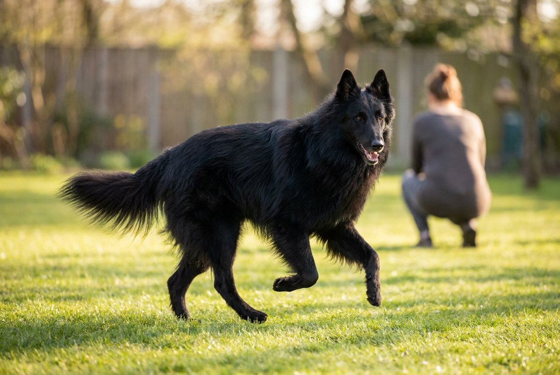 Adult Belgian Sheepdog relaxing at home in a family setting