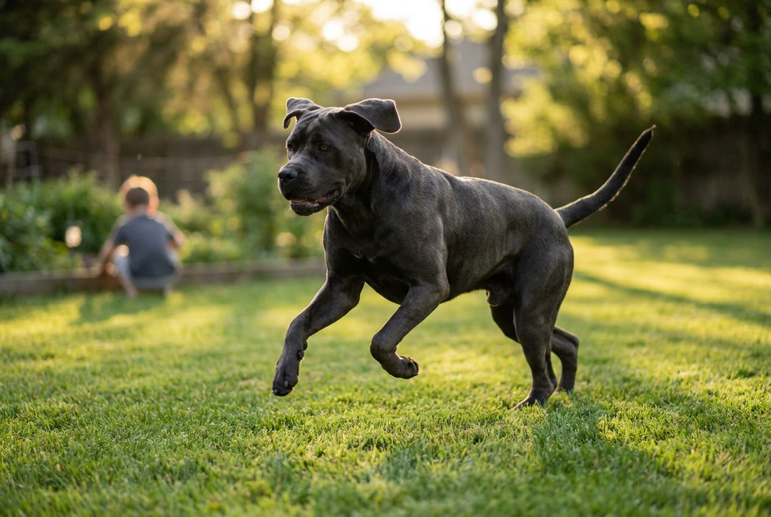 Adult Cane Corso relaxing at home in a family setting