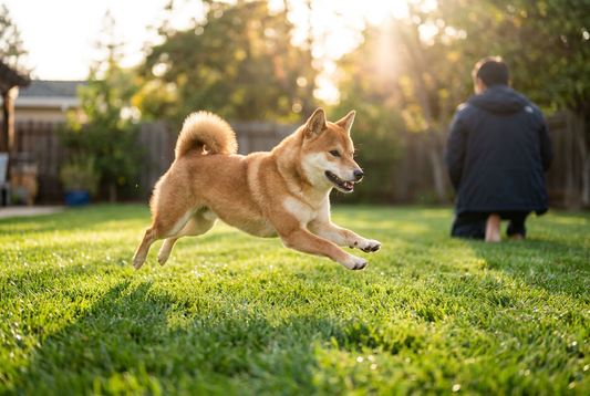 Adult Shiba Inu relaxing at home in a family setting