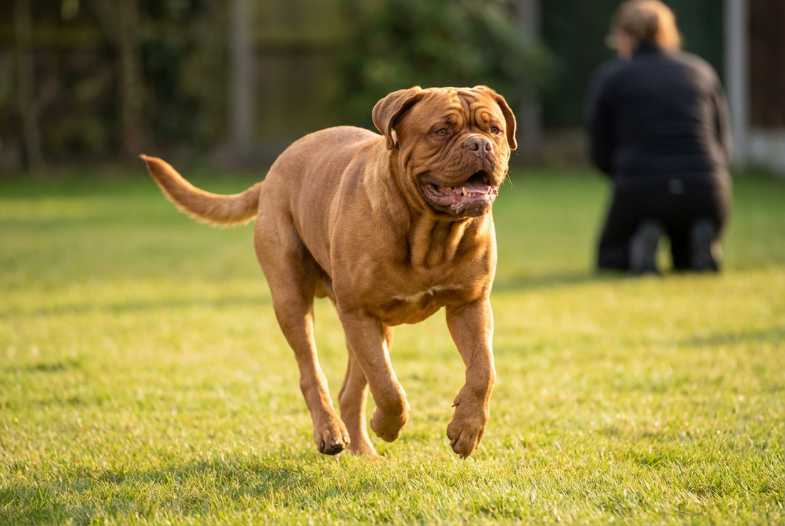 Adult Dogue de Bordeaux relaxing at home in a family setting