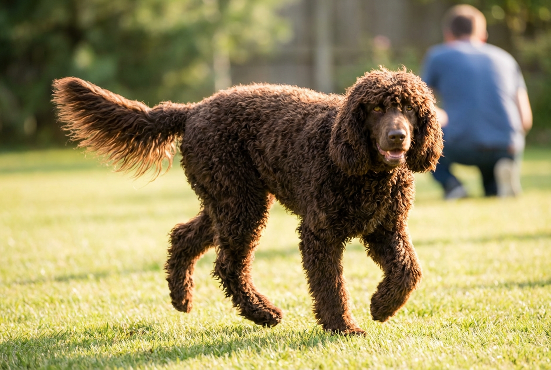 Adult Irish Water Spaniel relaxing at home in a family setting