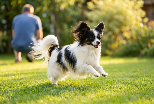Adult Papillon relaxing at home in a family setting