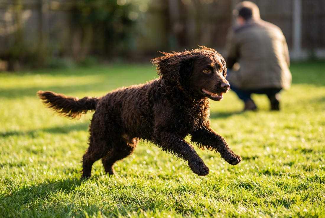 Adult American Water Spaniel relaxing at home in a family setting