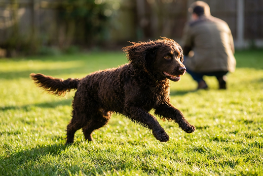 Adult American Water Spaniel relaxing at home in a family setting