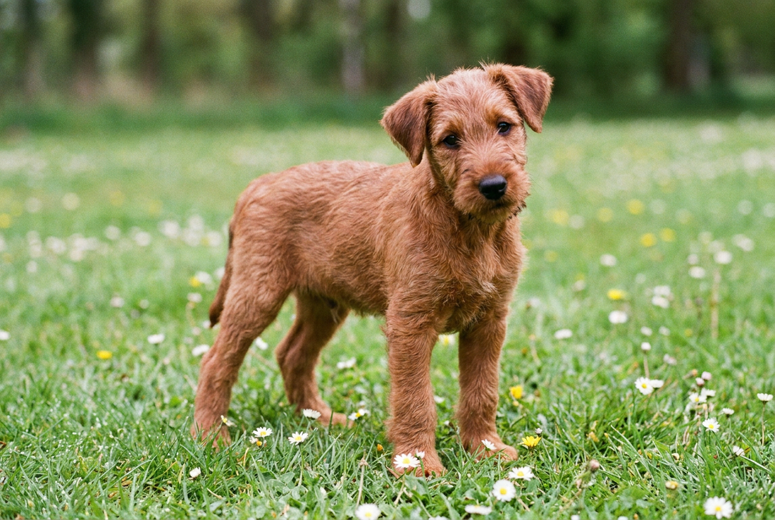 Eight-week-old Irish Terrier puppy with soft red puppy coat