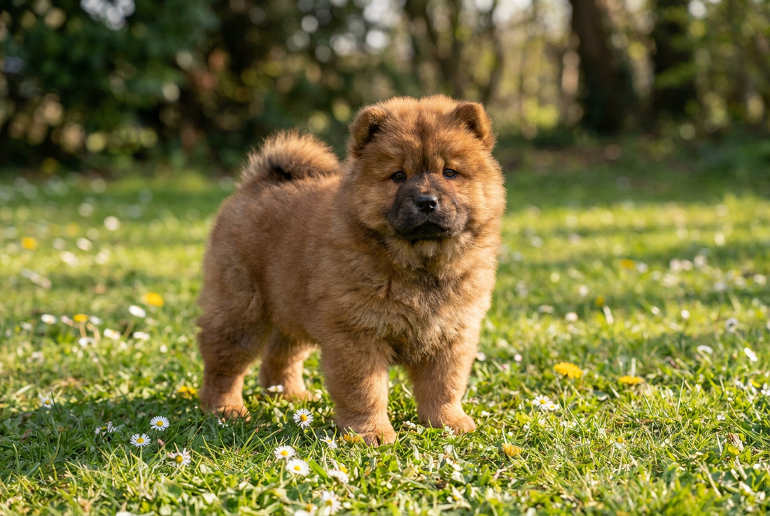 Eight-week-old Chow Chow puppy with fluffy red puppy double coat