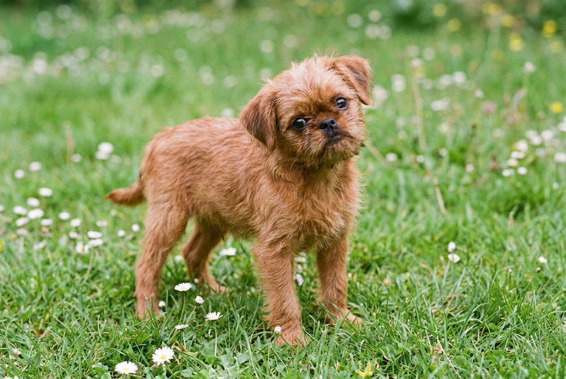 Eight-week-old Brussels Griffon puppy with soft red puppy coat