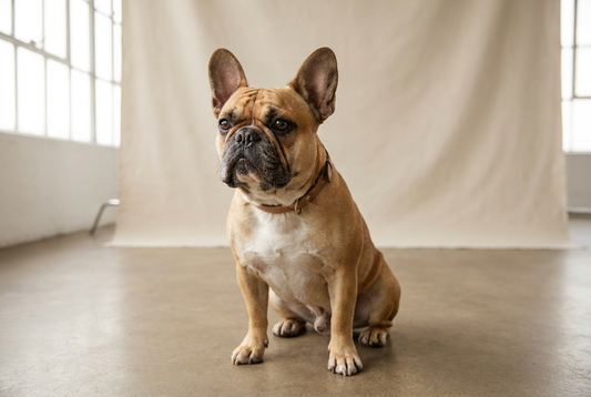 French Bulldog studio portrait — characteristic shortened brachycephalic facial structure that defines BOAS-prone breeds