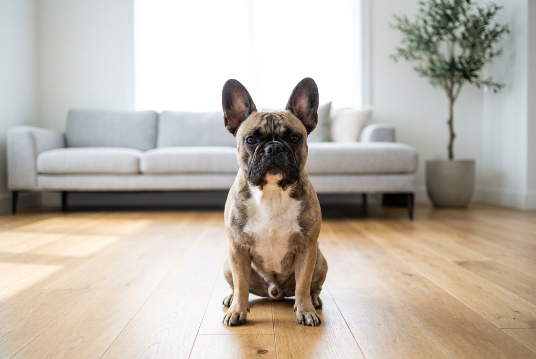 A small dog relaxing in a sunlit modern small apartment