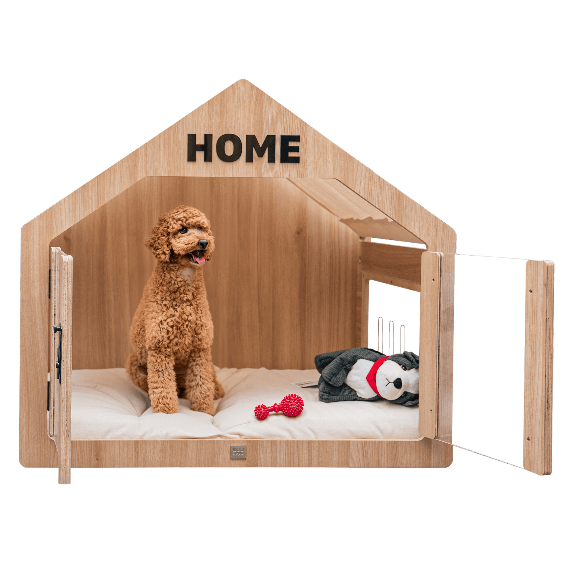 Wooffy modern dog house with a goldendoole